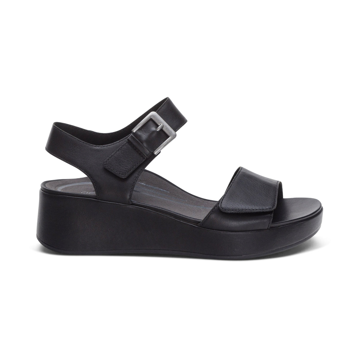 Aetrex Ariel Adjustable Quarter Strap Wedge  - Black