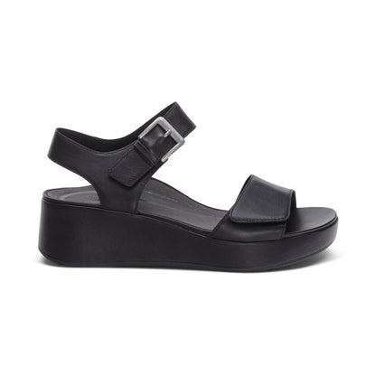 Aetrex Ariel Adjustable Quarter Strap Wedge  - Black