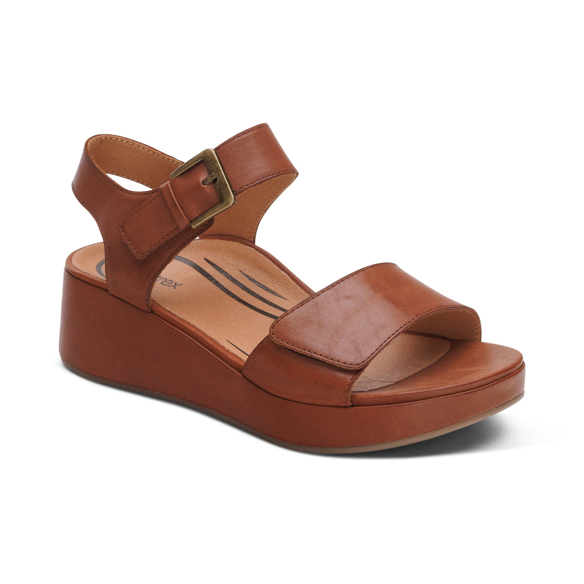 Aetrex Ariel Adjustable Quarter Strap Wedge  - Dark Brown