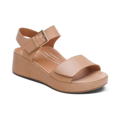 Aetrex Ariel Adjustable Quarter Strap Wedge  - Sand