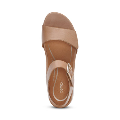 Aetrex Ariel Adjustable Quarter Strap Wedge  - Sand