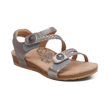 Aetrex Jillian Braided Quarter Strap Sandal - Brushed Silver