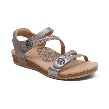 Aetrex Jillian Braided Quarter Strap Sandal - Brushed Silver