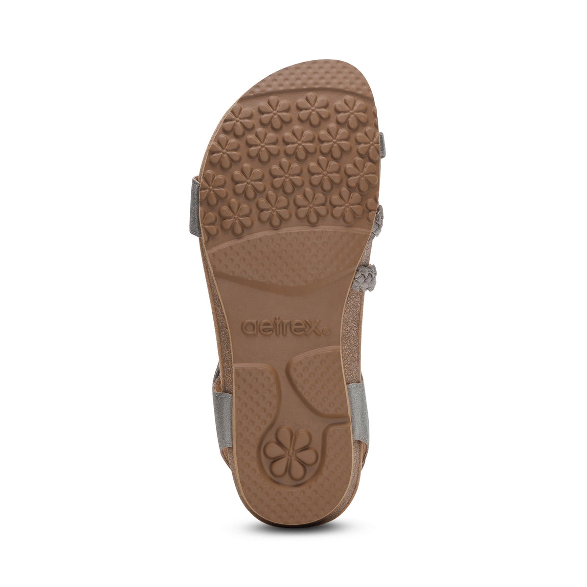 Aetrex Jillian Braided Quarter Strap Sandal - Brushed Silver