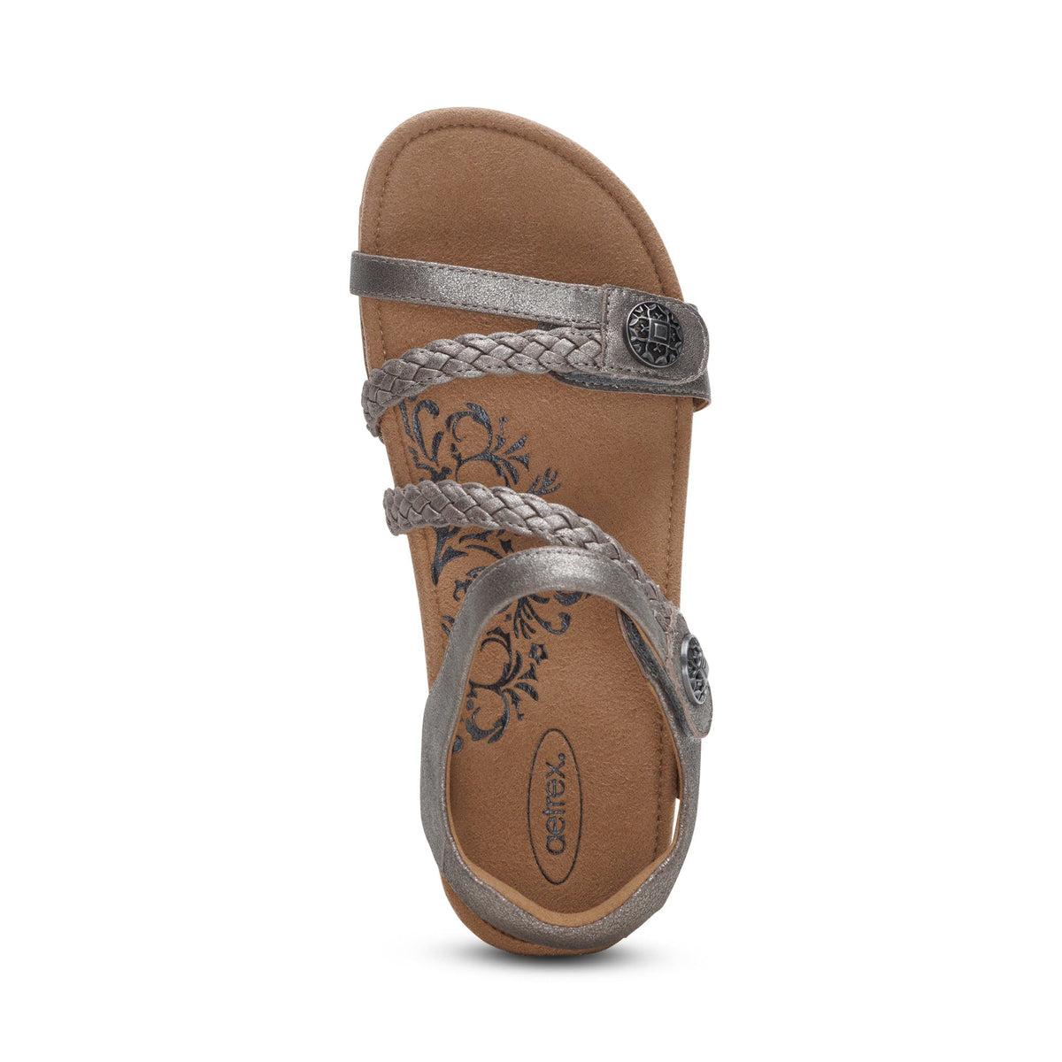 Aetrex Jillian Braided Quarter Strap Sandal - Brushed Silver