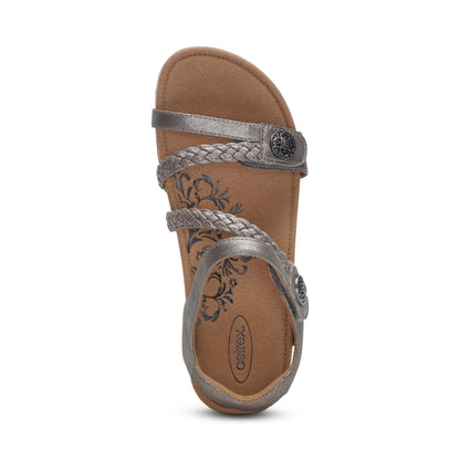 Aetrex Jillian Braided Quarter Strap Sandal - Brushed Silver