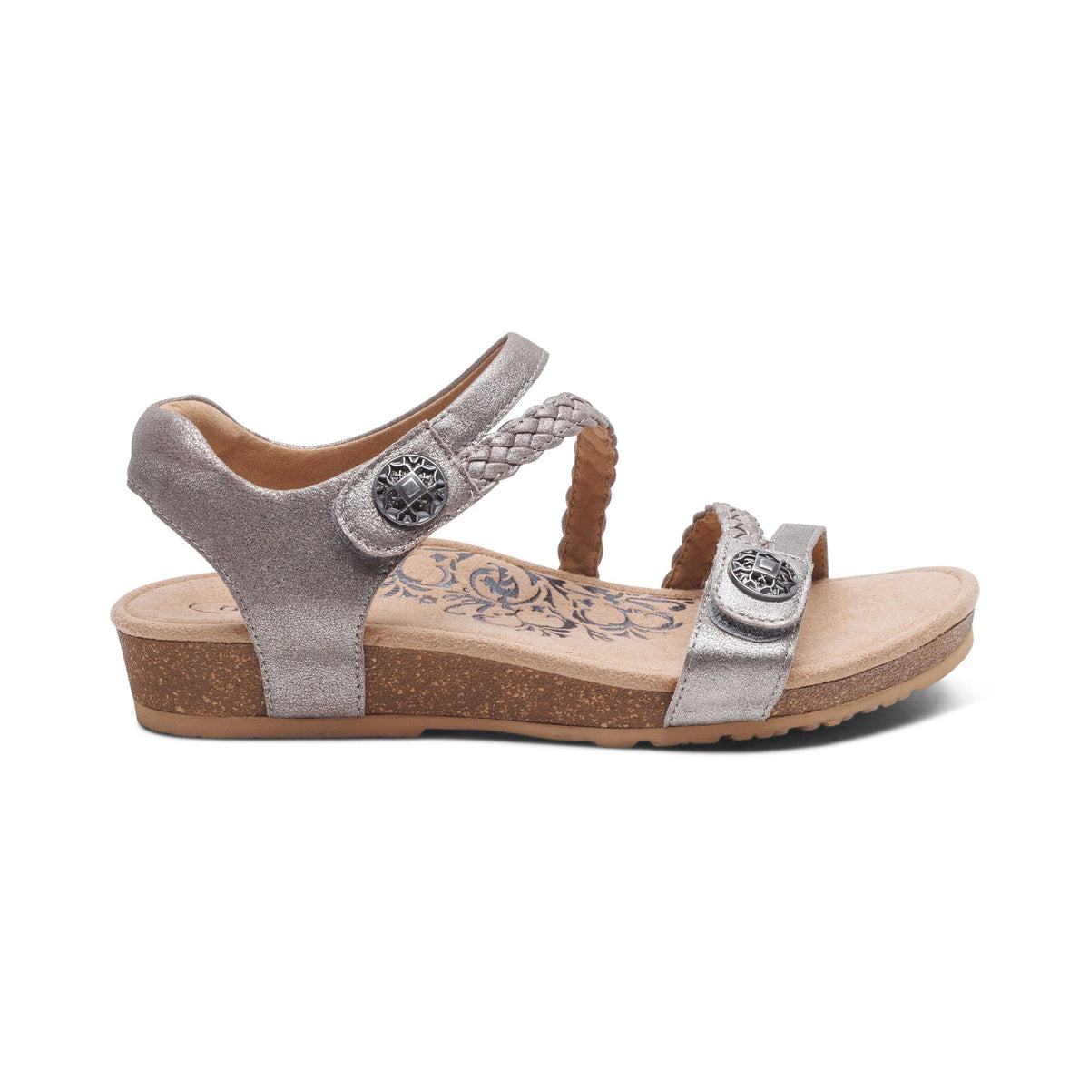 Aetrex Jillian Braided Quarter Strap Sandal - Brushed Silver