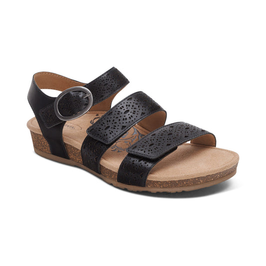 Aetrex Lilly Adjustable Quarter Strap Sandal - Black Cutout