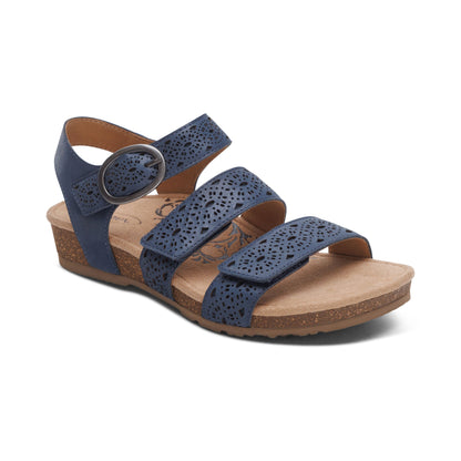 Aetrex Lilly Adjustable Quarter Strap Sandal - Navy Cutout