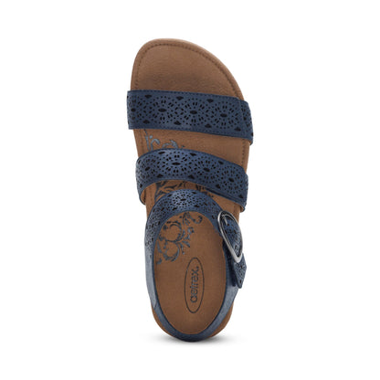 Aetrex Lilly Adjustable Quarter Strap Sandal - Navy Cutout