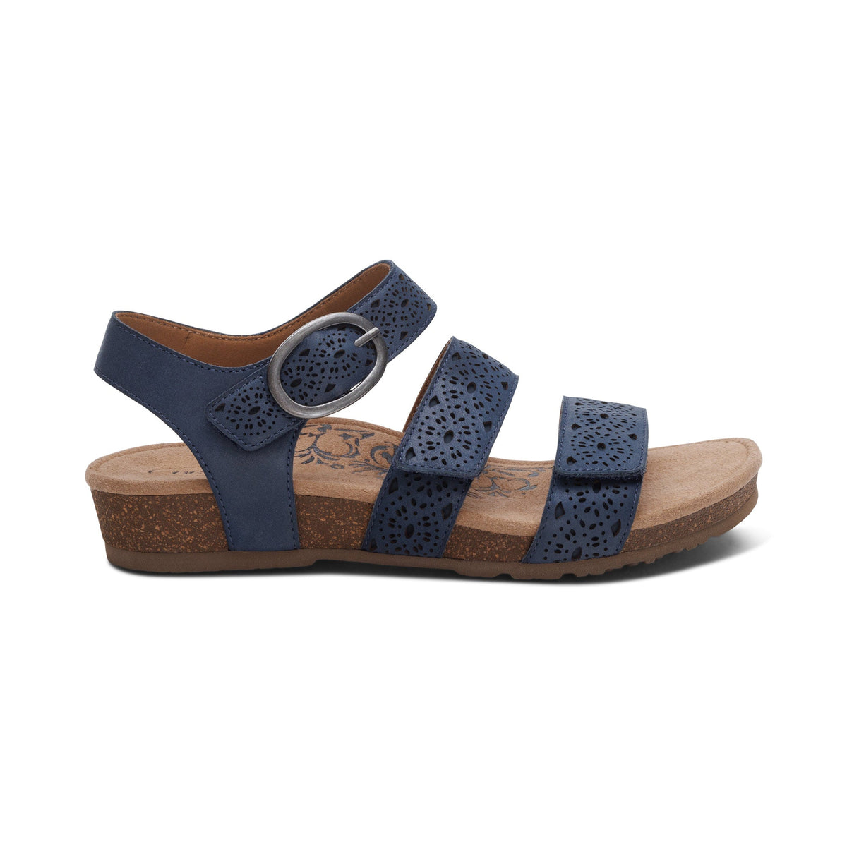Aetrex Lilly Adjustable Quarter Strap Sandal - Navy Cutout