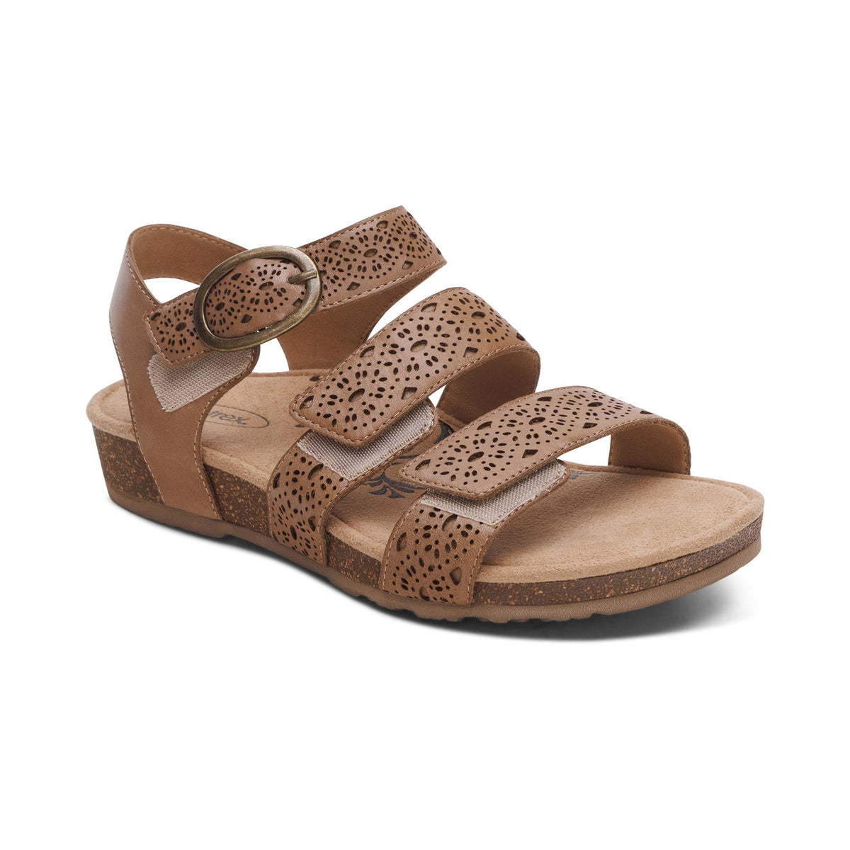Aetrex Lilly Adjustable Quarter Strap Sandal - Taupe Cutout