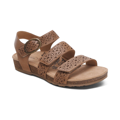Aetrex Lilly Adjustable Quarter Strap Sandal - Taupe Cutout