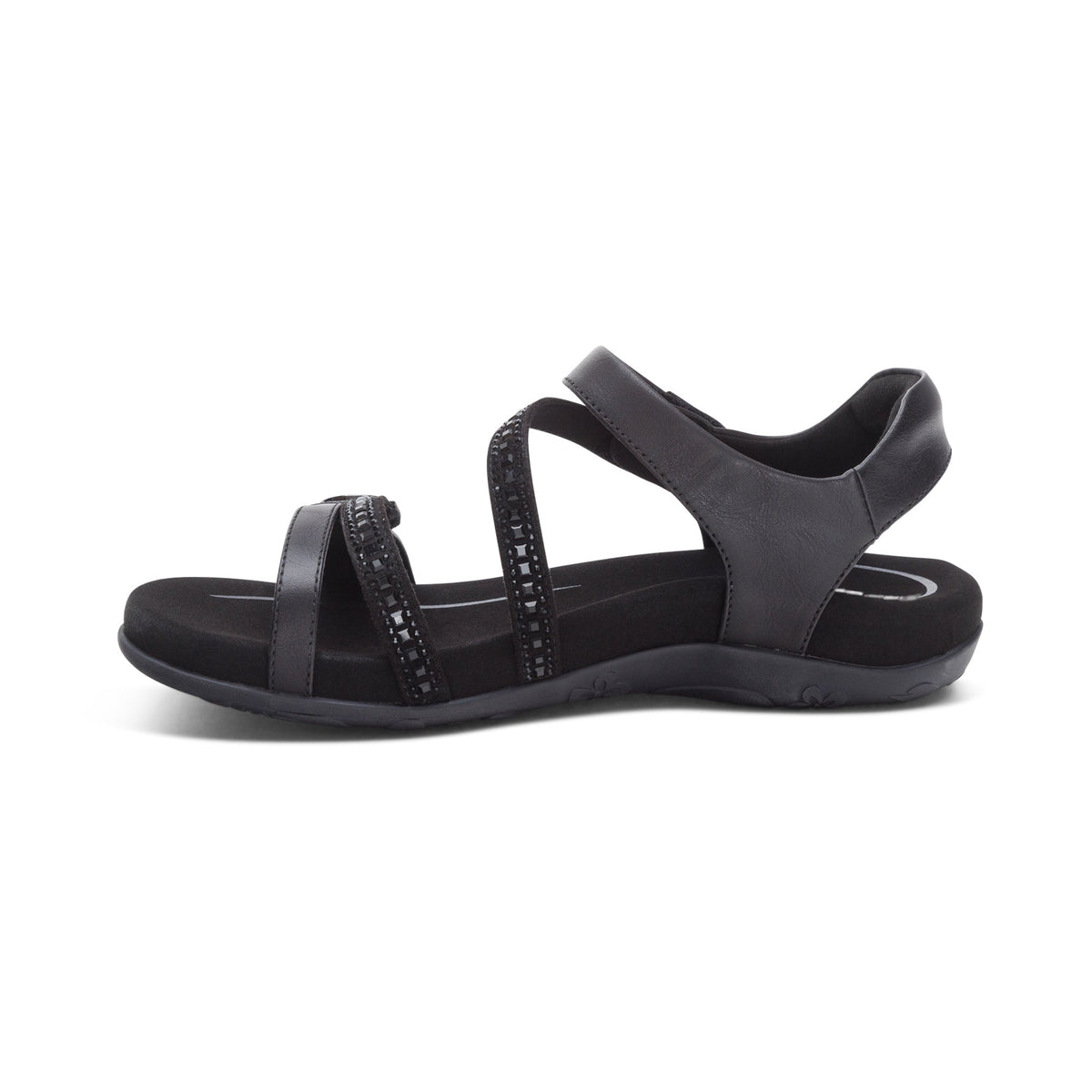 Aetrex Jess Adjustable Quarter Strap Sandal - Black Sparkle