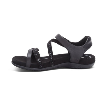 Aetrex Jess Adjustable Quarter Strap Sandal - Black Sparkle