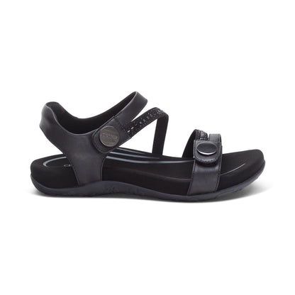 Aetrex Jess Adjustable Quarter Strap Sandal - Black Sparkle