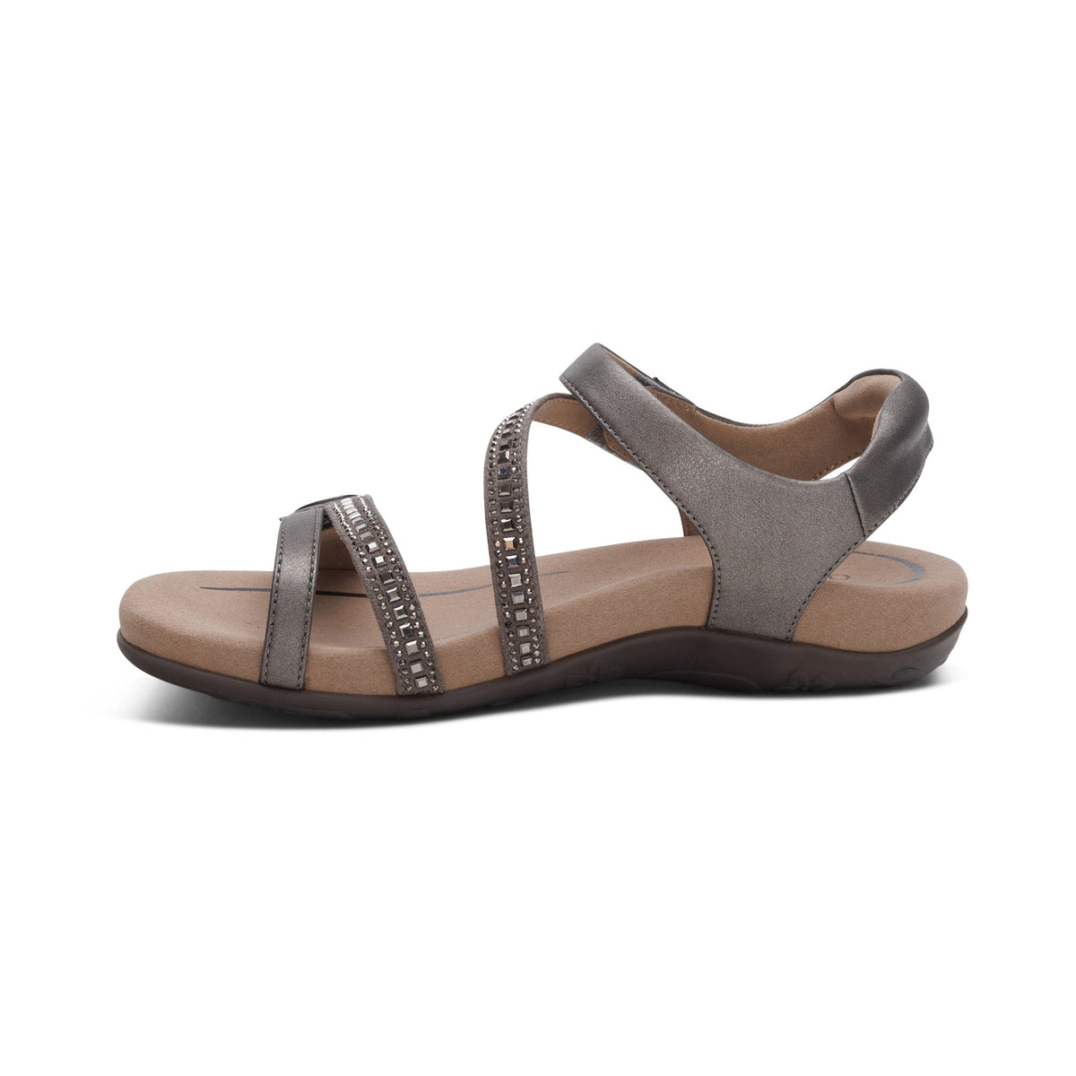Aetrex Jess Adjustable Quarter Strap Sandal - Pewter Sparkle
