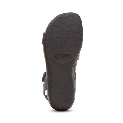 Aetrex Jess Adjustable Quarter Strap Sandal - Pewter Sparkle