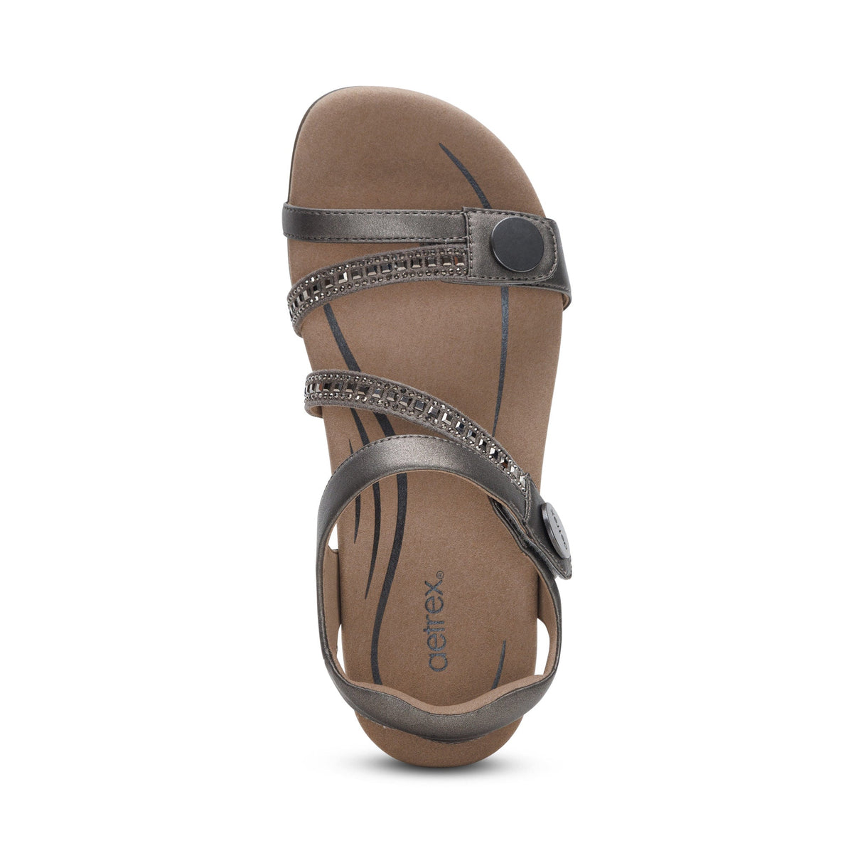 Aetrex Jess Adjustable Quarter Strap Sandal - Pewter Sparkle