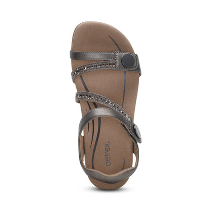 Aetrex Jess Adjustable Quarter Strap Sandal - Pewter Sparkle