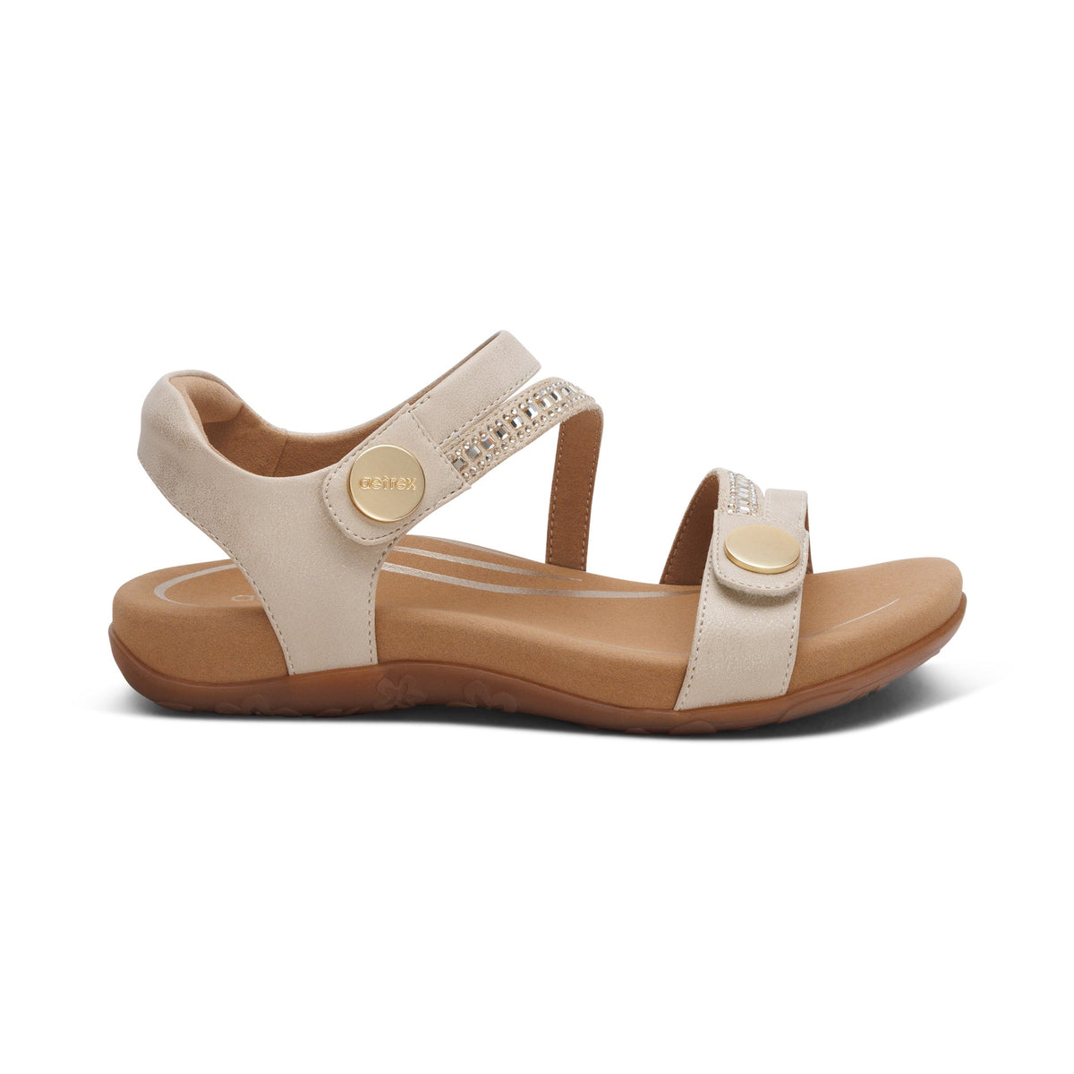 Aetrex Jess Adjustable Quarter Strap Sandal - Champagne Sparkle