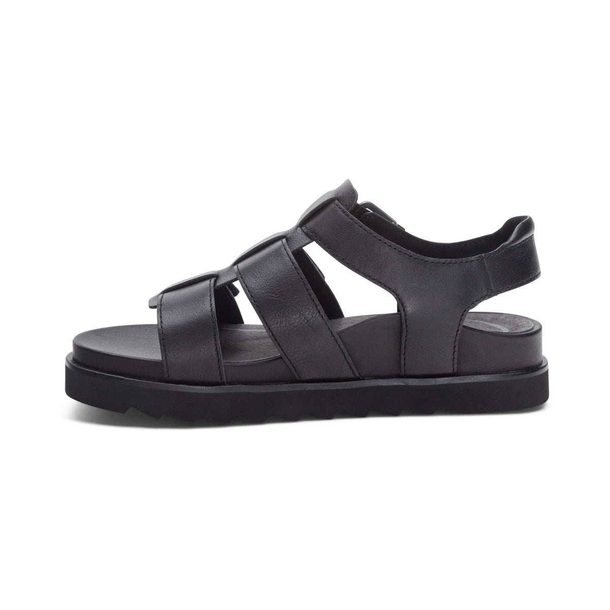 Aetrex Romy Quarter Strap Cork Flat Sandal - Black