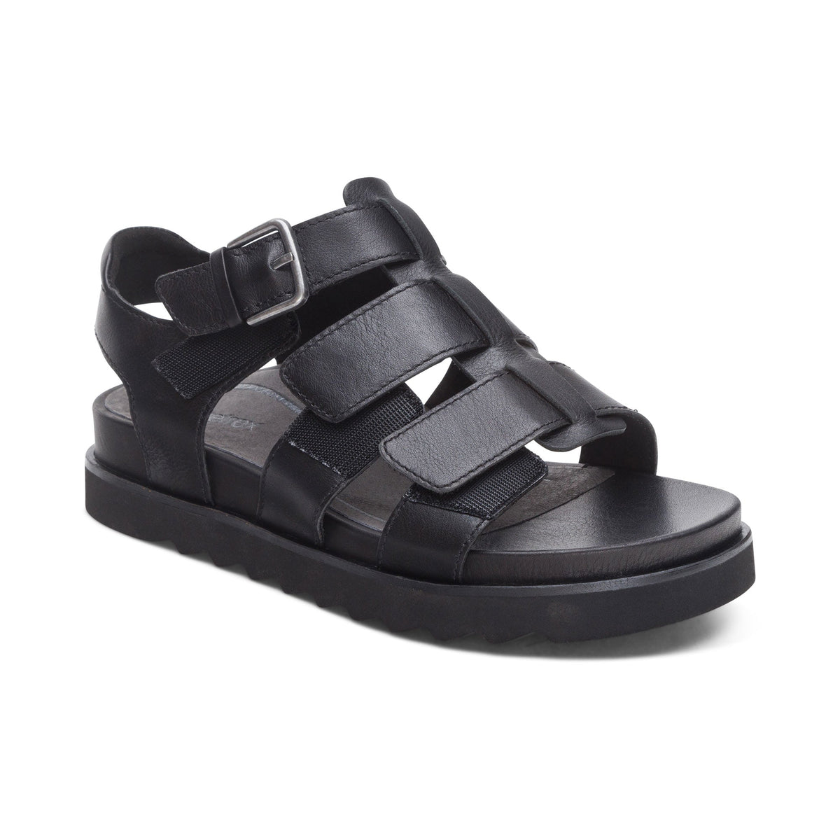 Aetrex Romy Quarter Strap Cork Flat Sandal - Black