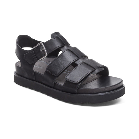 Aetrex Romy Quarter Strap Cork Flat Sandal - Black