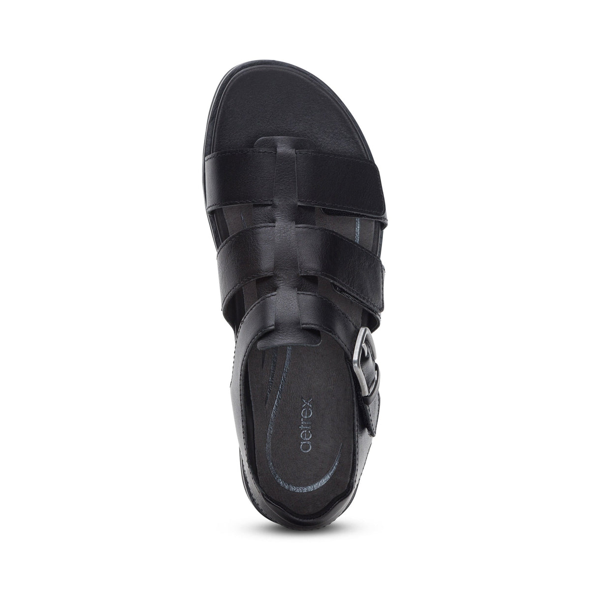 Aetrex Romy Quarter Strap Cork Flat Sandal - Black