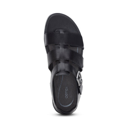 Aetrex Romy Quarter Strap Cork Flat Sandal - Black