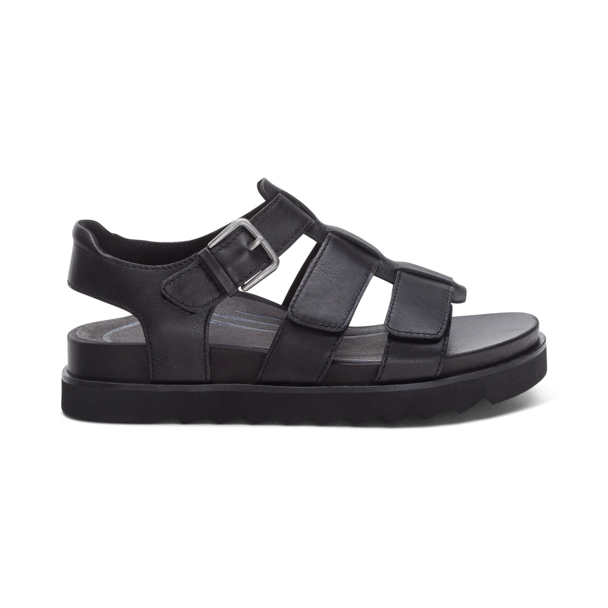 Aetrex Romy Quarter Strap Cork Flat Sandal - Black