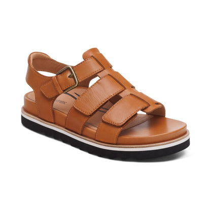 Aetrex Romy Quarter Strap Cork Flat Sandal - Ginger