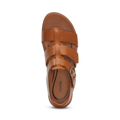 Aetrex Romy Quarter Strap Cork Flat Sandal - Ginger