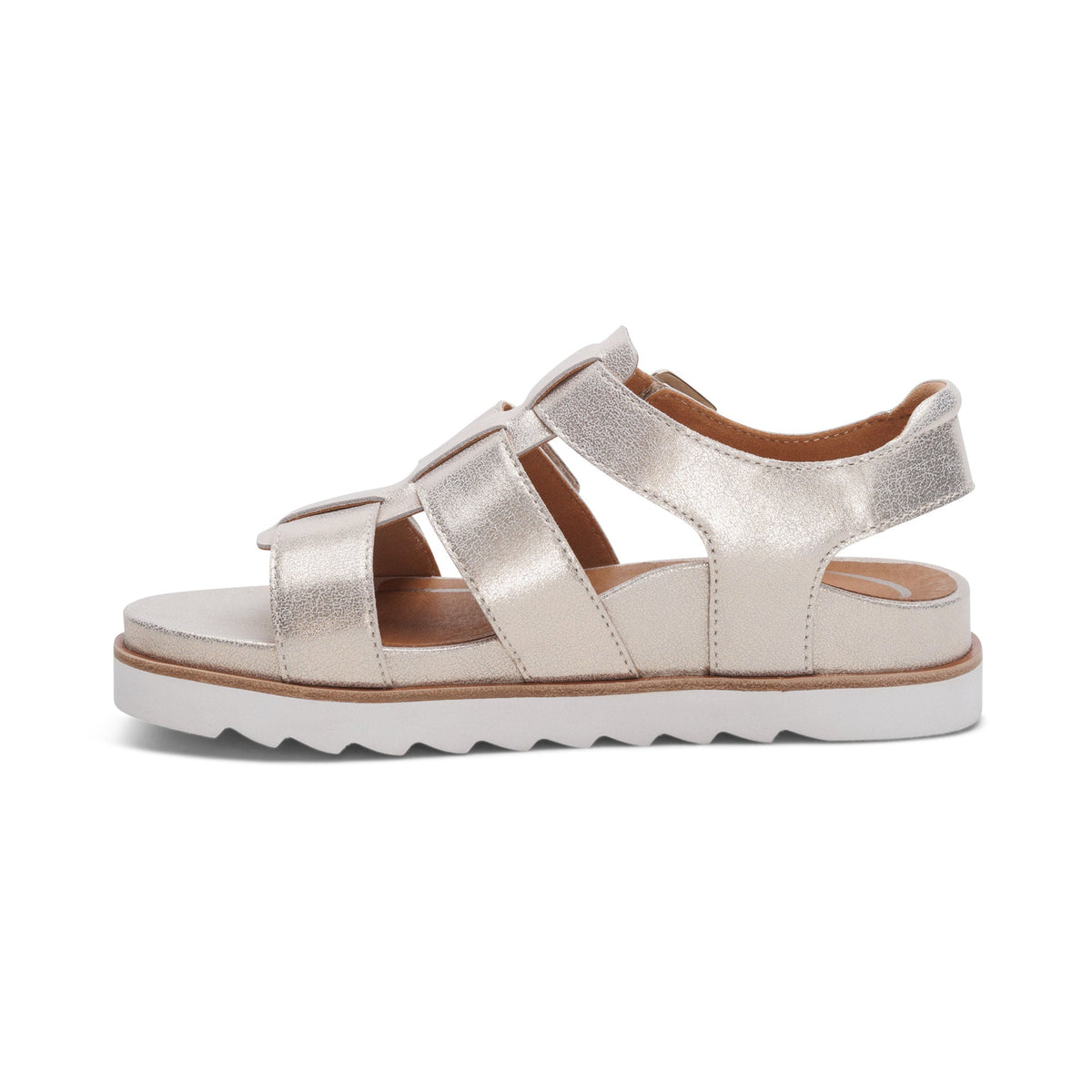 Aetrex Romy Quarter Strap Cork Flat Sandal - Champagne