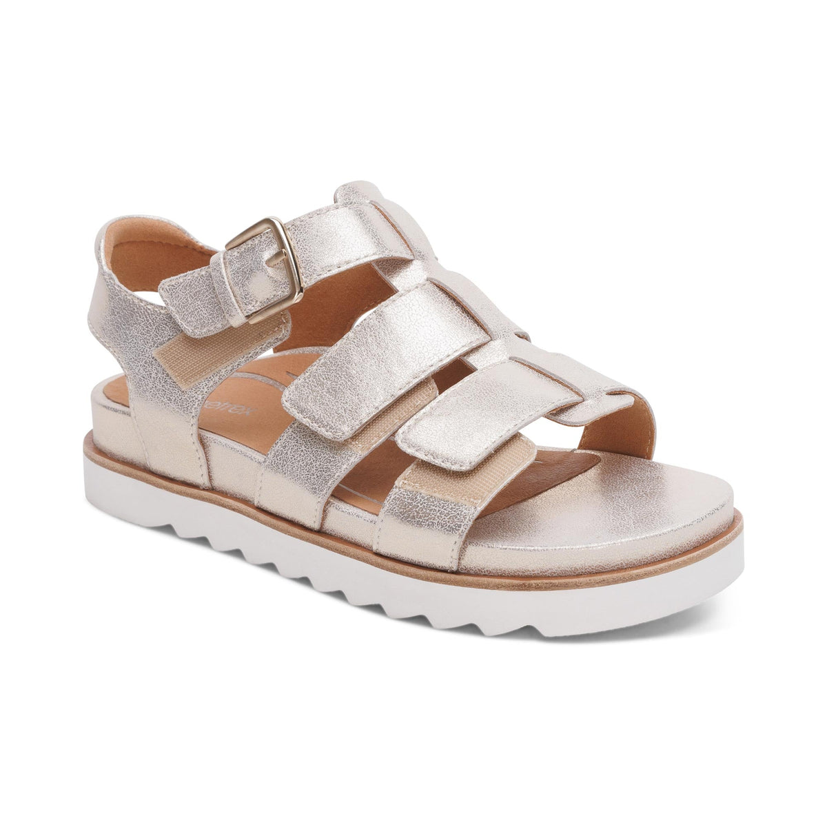 Aetrex Romy Quarter Strap Cork Flat Sandal - Champagne