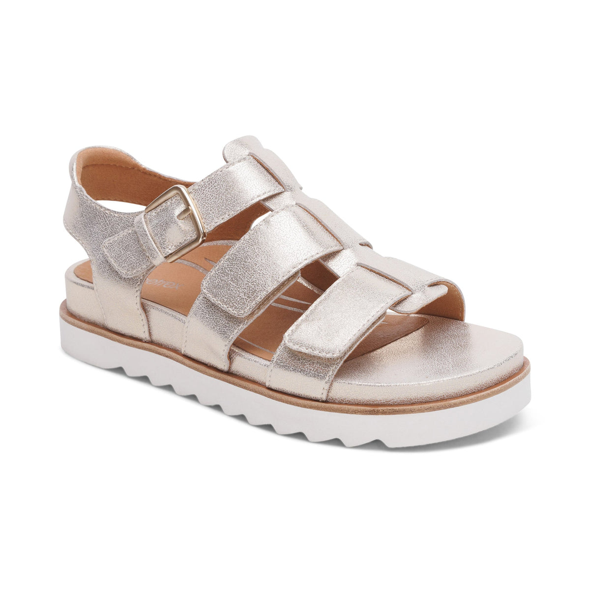 Aetrex Romy Quarter Strap Cork Flat Sandal - Champagne