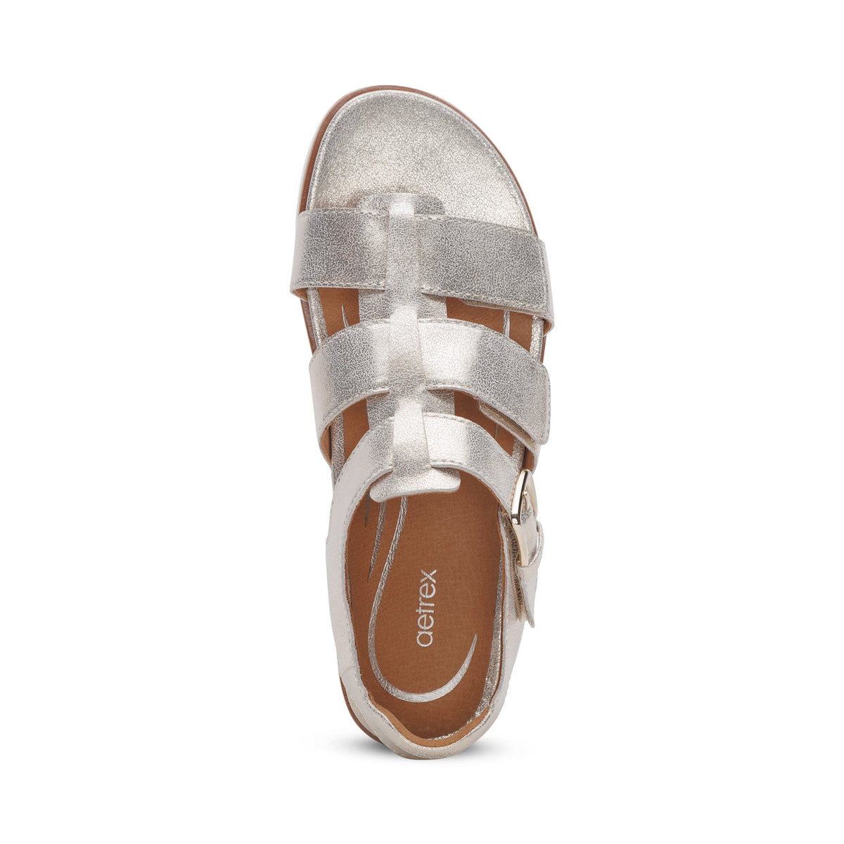 Aetrex Romy Quarter Strap Cork Flat Sandal - Champagne