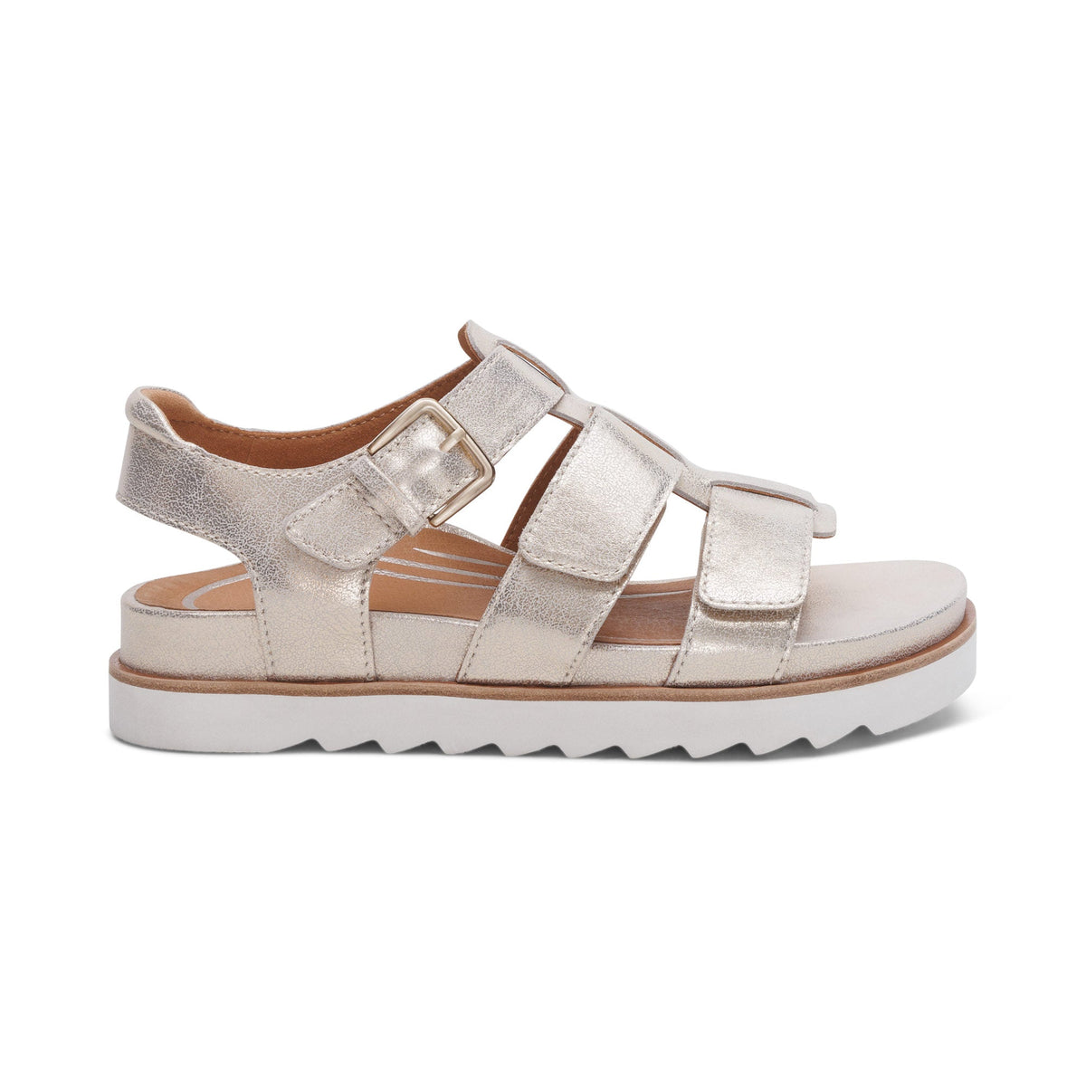 Aetrex Romy Quarter Strap Cork Flat Sandal - Champagne