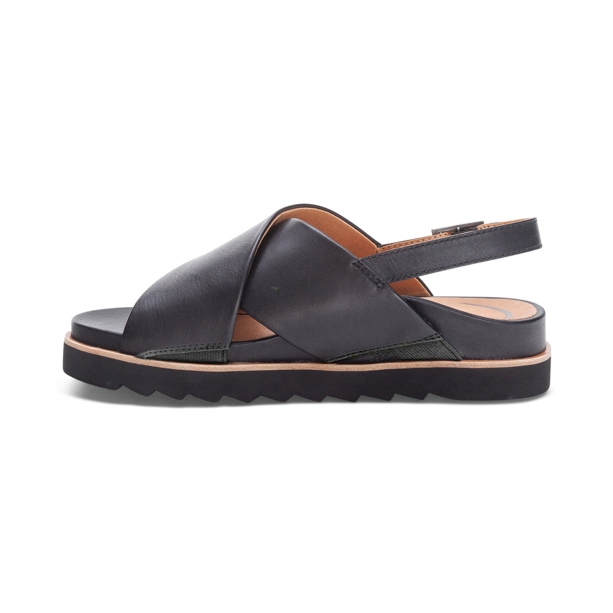 Aetrex Thea Back Strap Cork Flat Sandal  - Black