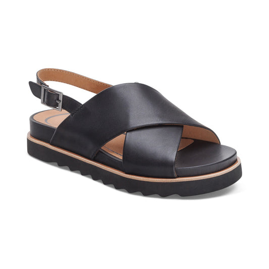 Aetrex Thea Back Strap Cork Flat Sandal  - Black
