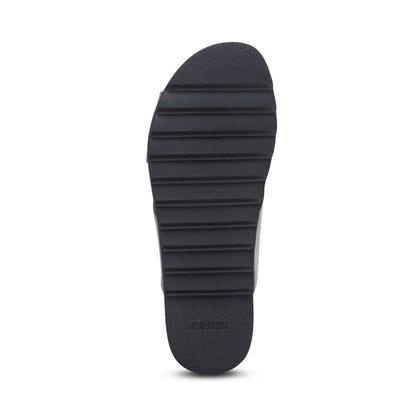 Aetrex Thea Back Strap Cork Flat Sandal  - Black