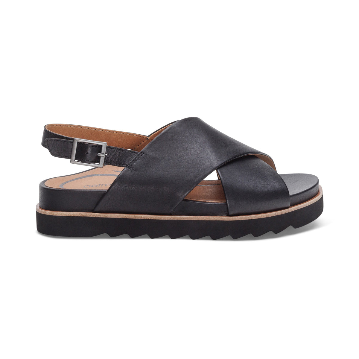Aetrex Thea Back Strap Cork Flat Sandal  - Black