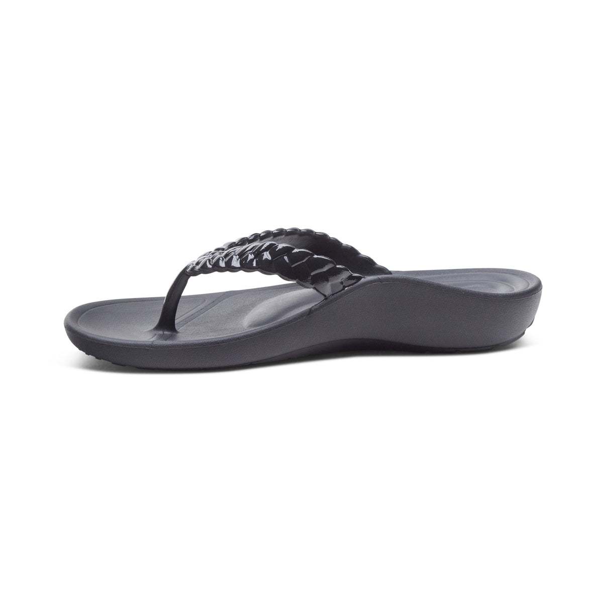 Aetrex Vicki Braided Thong Sandal - Black Gloss