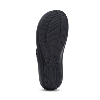 Aetrex Vicki Braided Thong Sandal - Black Gloss