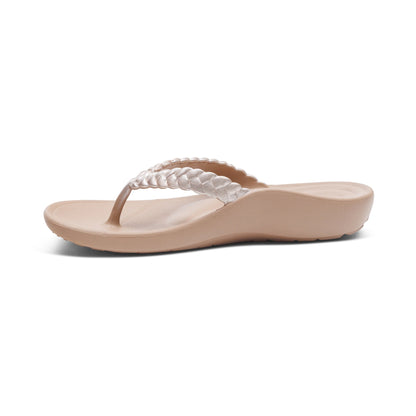 Aetrex Vicki Braided Thong Sandal - Champagne Gloss