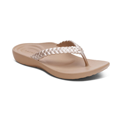 Aetrex Vicki Braided Thong Sandal - Champagne Gloss