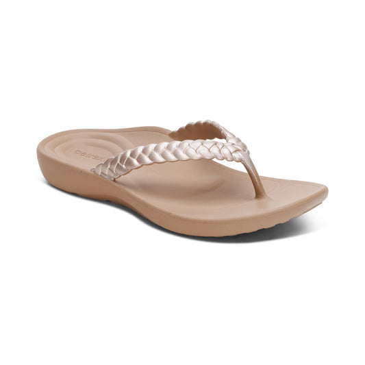 Aetrex Vicki Braided Thong Sandal - Champagne Gloss