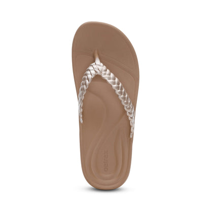 Aetrex Vicki Braided Thong Sandal - Champagne Gloss