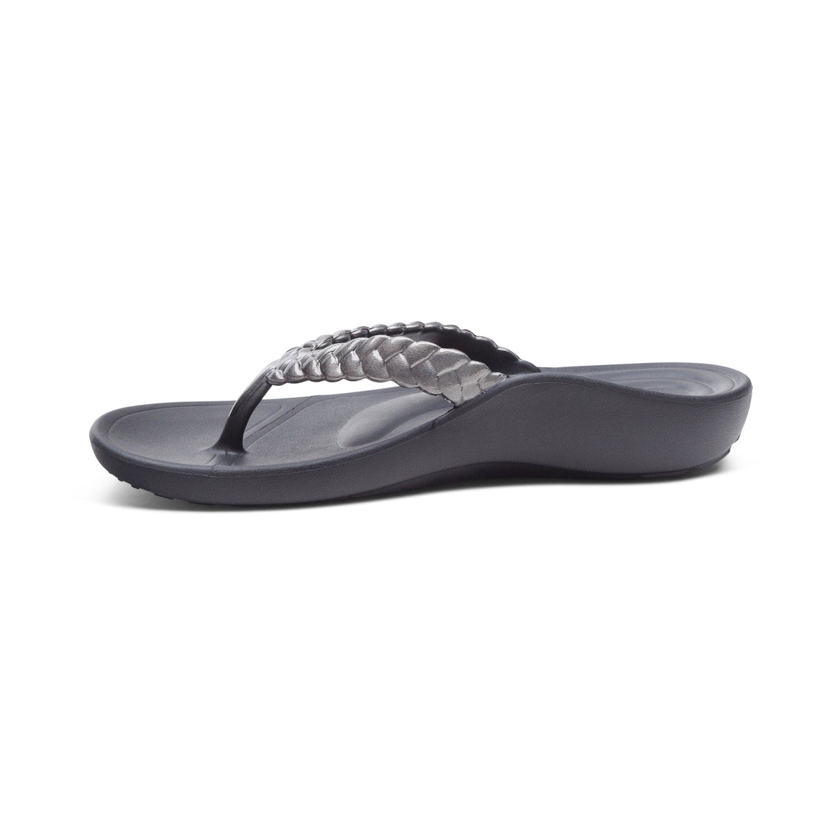Aetrex Vicki Braided Thong Sandal - Pewter Gloss