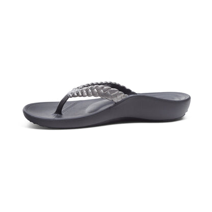 Aetrex Vicki Braided Thong Sandal - Pewter Gloss